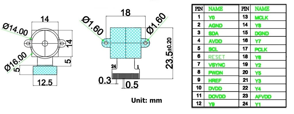 OV2640 Camera Module Wide-angle Lens 65 Degree 2MP FPC 24Pin