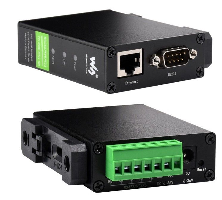 Bộ chuyển Waveshare Rail-Mount Serial Server, RS232/485/422 TO POE ETH (B) Module, TCP/IP to serial