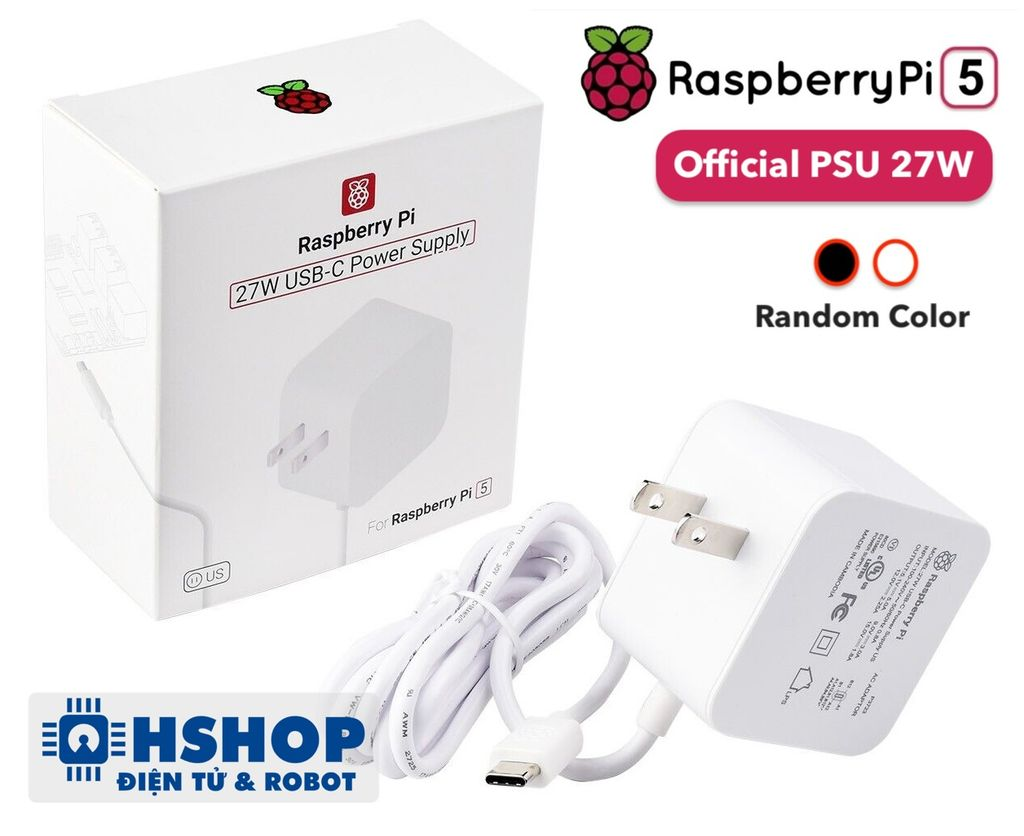 Nguồn chính hãng Official Raspberry Pi 5 Power Supply PD 5.1VDC 5A 27W USB-C