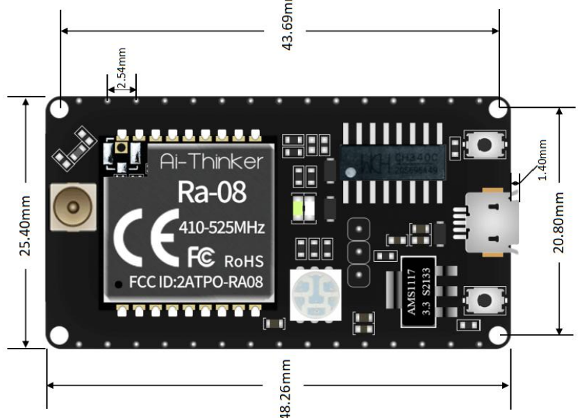 Mạch thu phát RF LoraWan SoC ASR6601 433MHz Ra-08 Kit Ai-Thinker