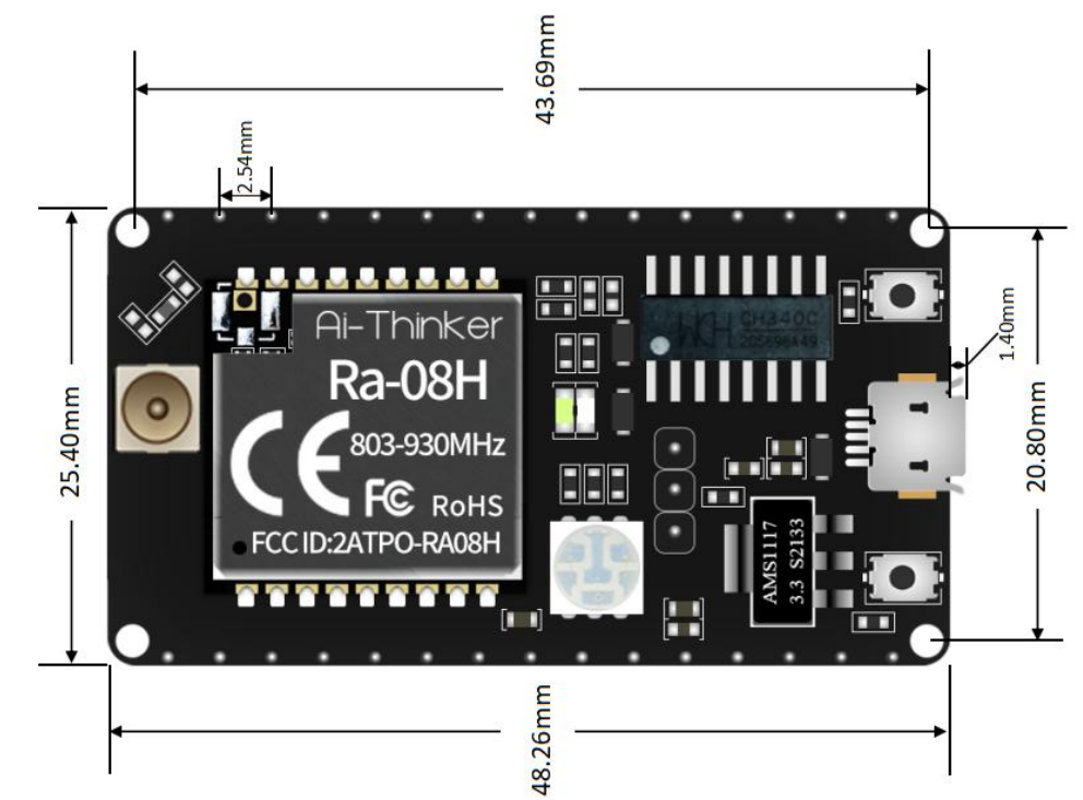 Mạch thu phát RF LoraWan SoC ASR6601 868/915MHz Ra-08H Kit Ai-Thinker