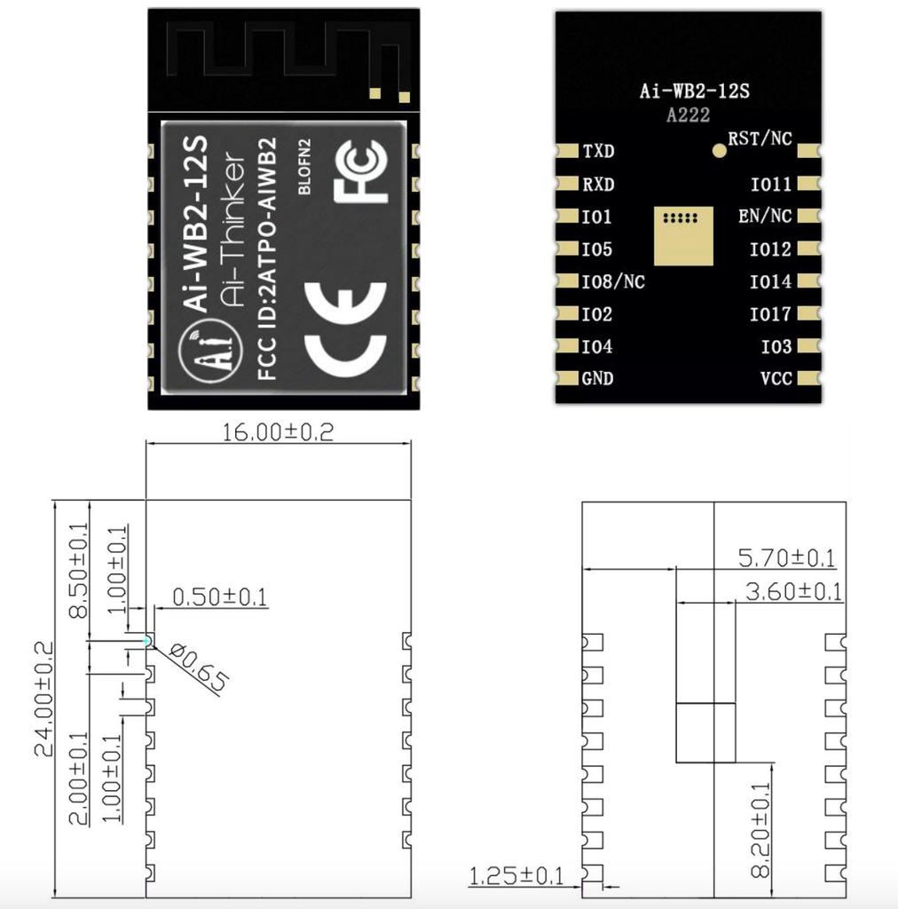 Mạch thu phát Wifi BLE 5.0 RISC-V SoC BL602 Ai-WB2-12S Ai-Thinker