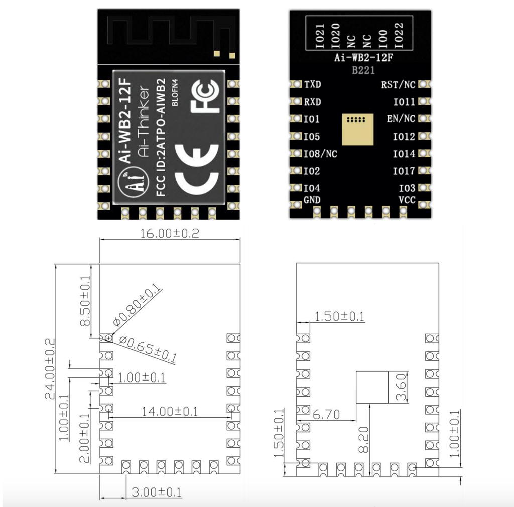 Mạch thu phát Wifi BLE 5.0 RISC-V SoC BL602 Ai-WB2-12F Ai-Thinker