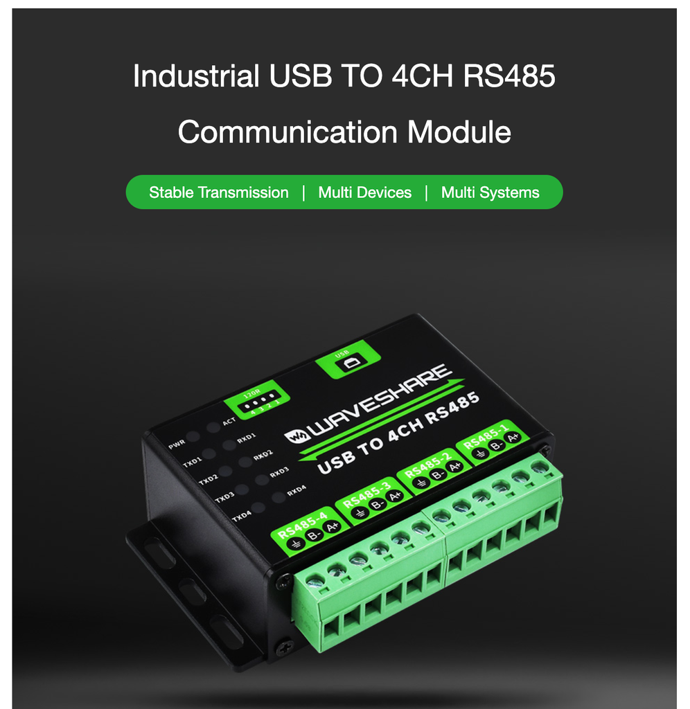 Bộ chuyển Waveshare Industrial USB TO 4Ch RS485 Converter, Multi Protection Circuits