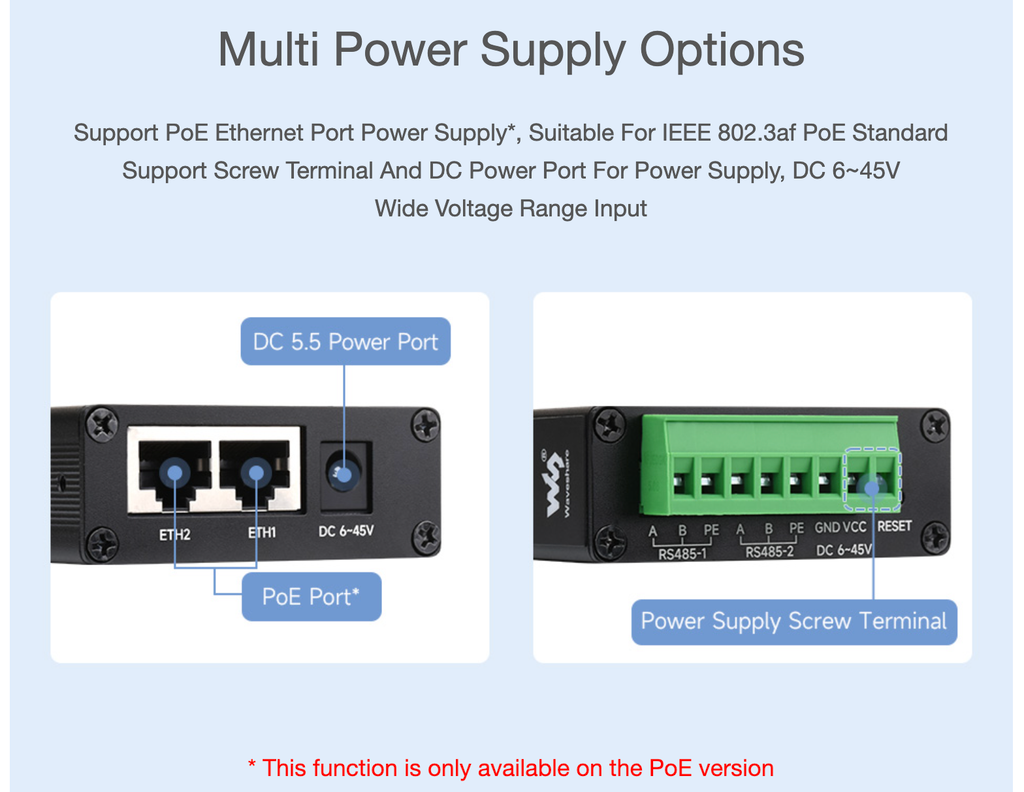 Bộ chuyển Waveshare 2-Ch RS485 To PoE Ethernet (B), TCP/IP to Serial