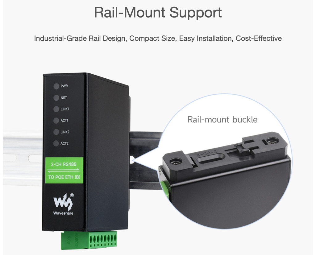 Bộ chuyển Waveshare 2-Ch RS485 To PoE Ethernet (B), TCP/IP to Serial
