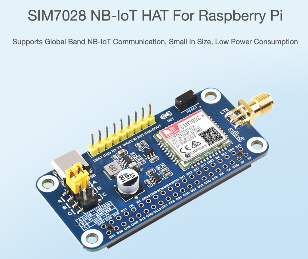Mạch Waveshare SIM7028 NB-IoT HAT for Raspberry Pi