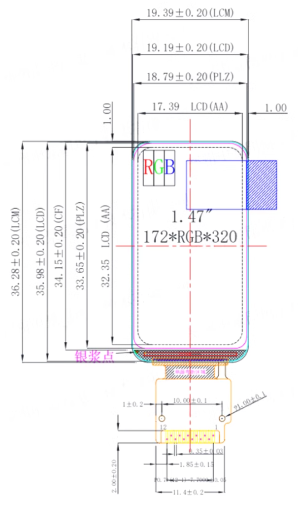 Panel màn hình LCD TFT IPS 1.47 Inch Rounded Corners ST7789V3 SPI Interface