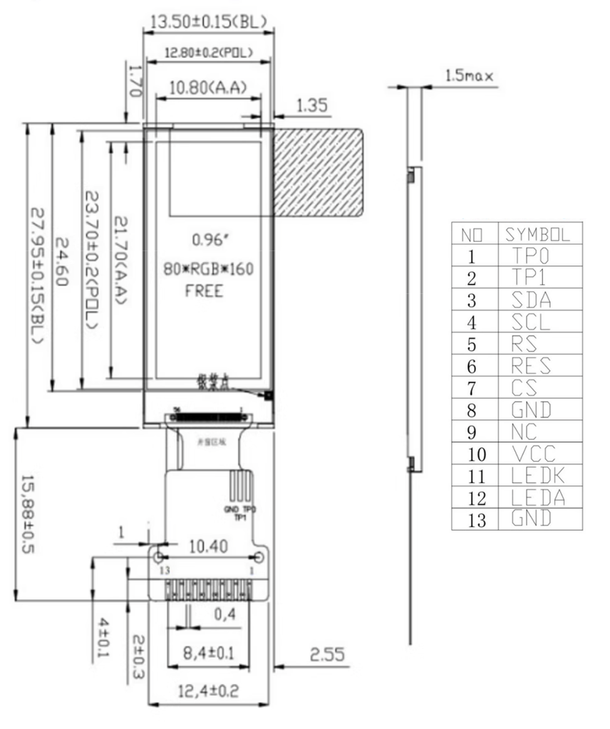Panel màn hình LCD TFT IPS 0.96 Inch ST7735 SPI Interface
