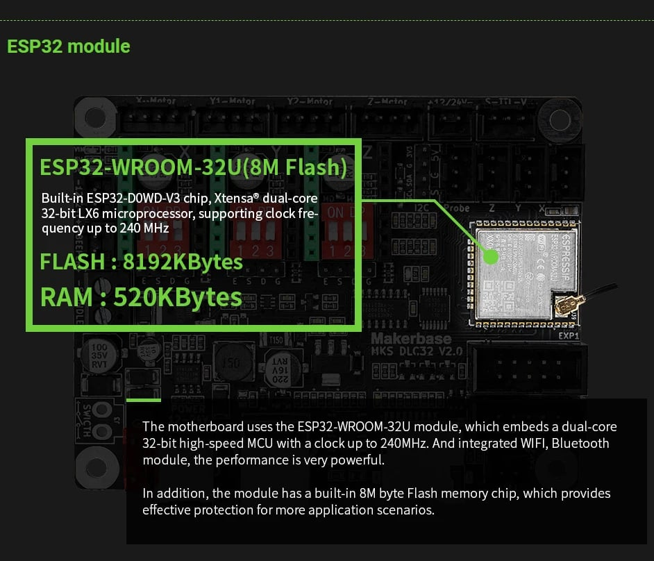 Mạch Makerbase MKS DLC32 V2.1 Laser CNC Controller 32bits ESP32 WiFi GRBL