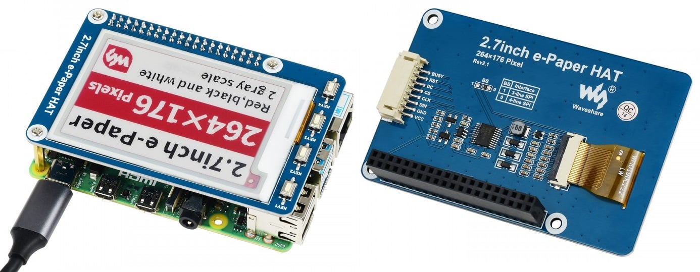Màn hình Waveshare 2.7 inch E-Ink display HAT for Raspberry Pi, three-color (B)