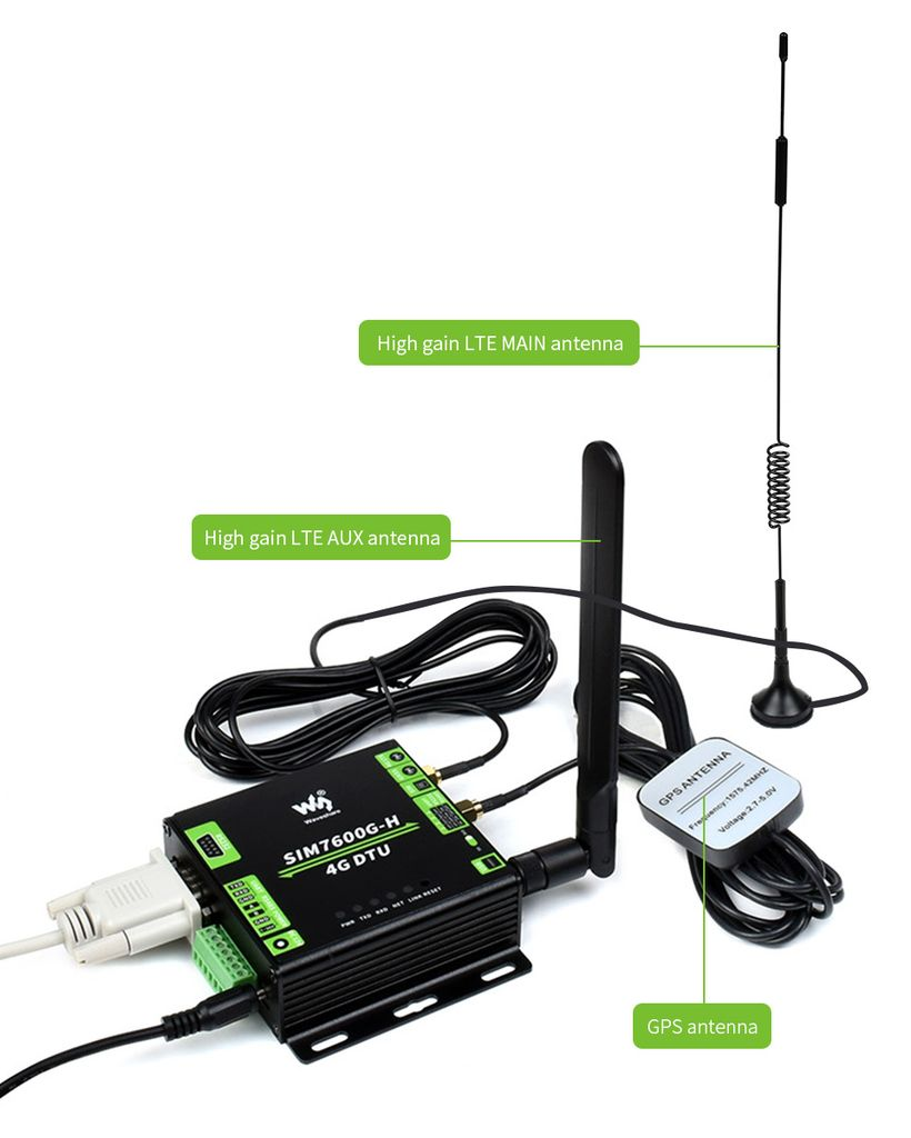 Bộ giao tiếp Waveshare Industrial Grade SIM7600G-H 4G DTU, USB UART/RS232/RS485, LTE Global Band Support