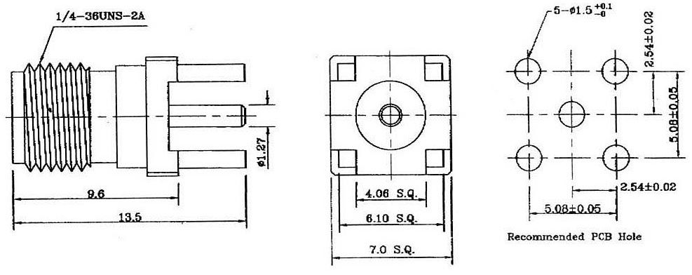 Đầu nối RF SMA cái thẳng SMA-KE PCB Vertical Mount 13.5mm