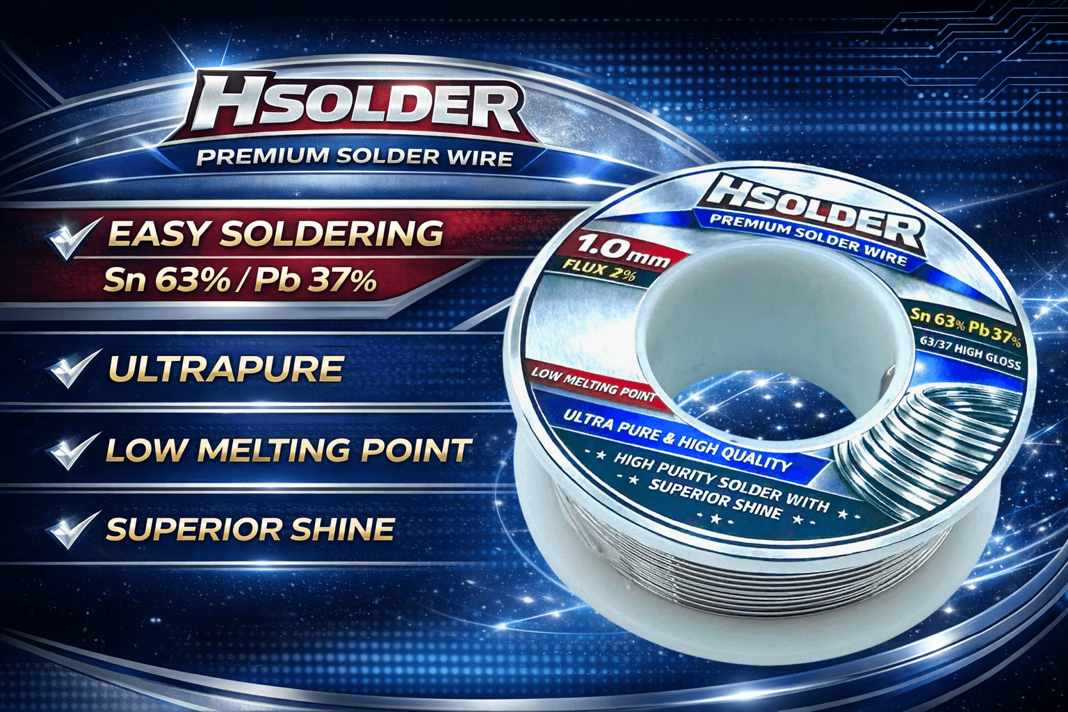 Thiếc hàn siêu bóng nhẹ lửa HSOLDER 100G Sn63 Pb37 Solder Wire