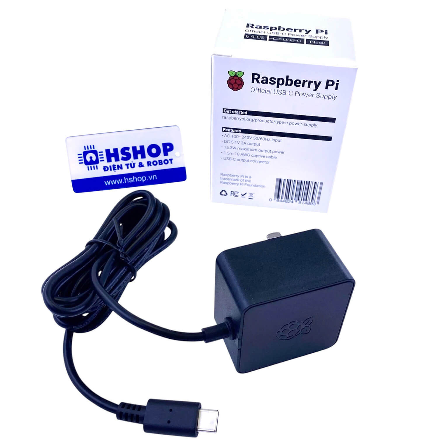 Nguồn chính hãng Official Raspberry Pi 4 Power Supply 5.1VDC 3A 15W USB-C