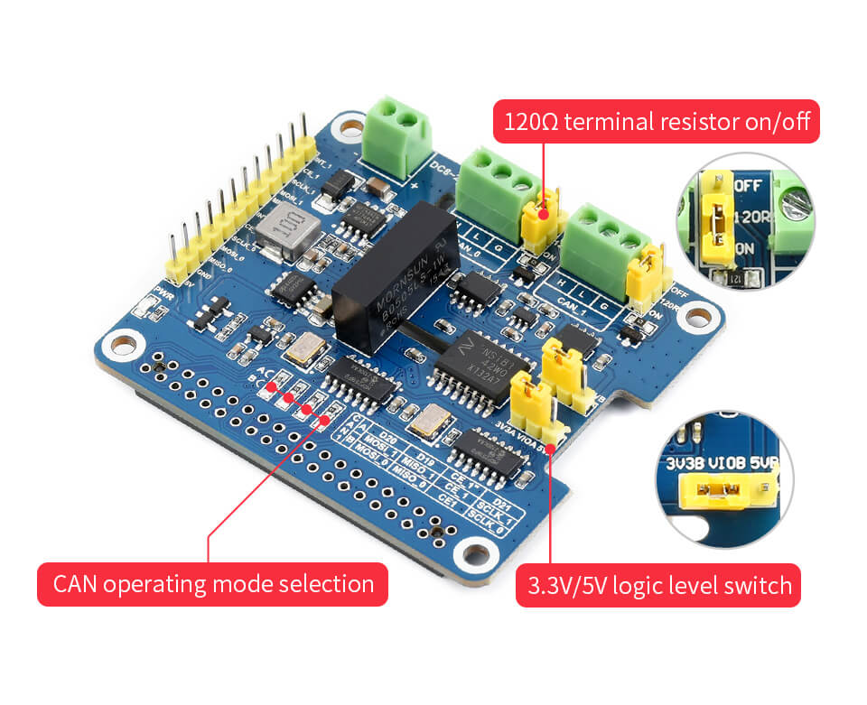 Mạch Waveshare 2-Channel Isolated CAN FD Expansion HAT for Raspberry Pi, Multi Protections