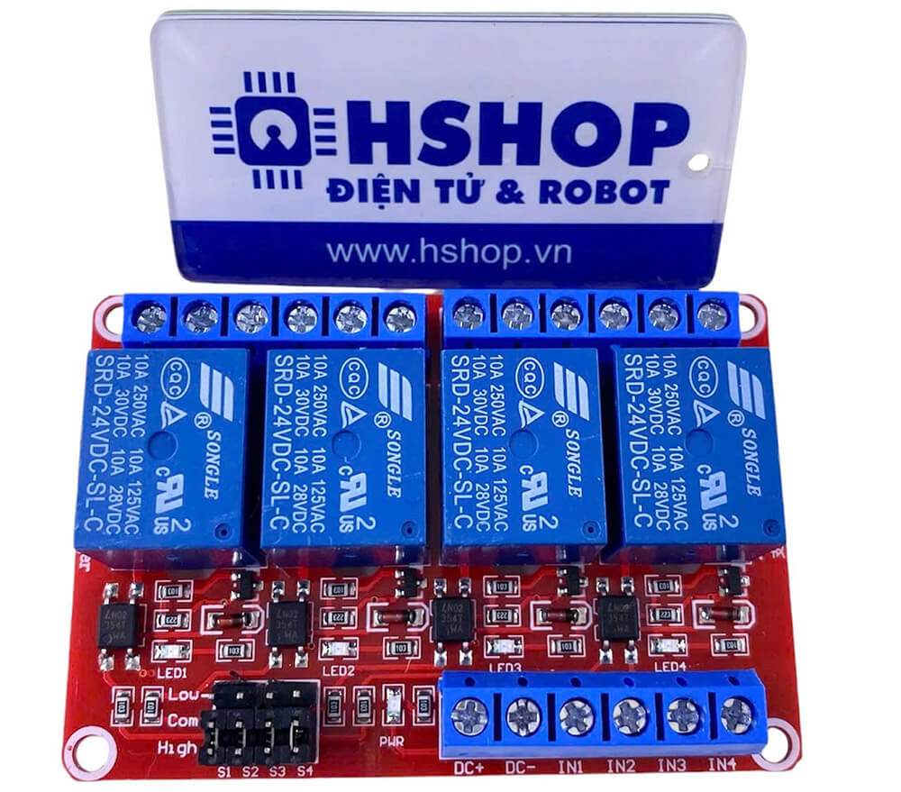 Mạch 4 Relay Opto chọn mức kích High/Low (5/12/24VDC)