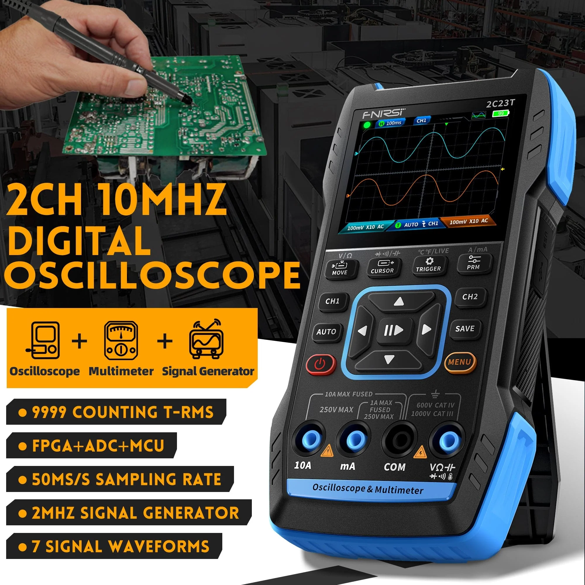Máy đo hiện sóng FNIRSI® 2C23T Handheld Oscilloscope + Digital Multimeter + DDS Generator