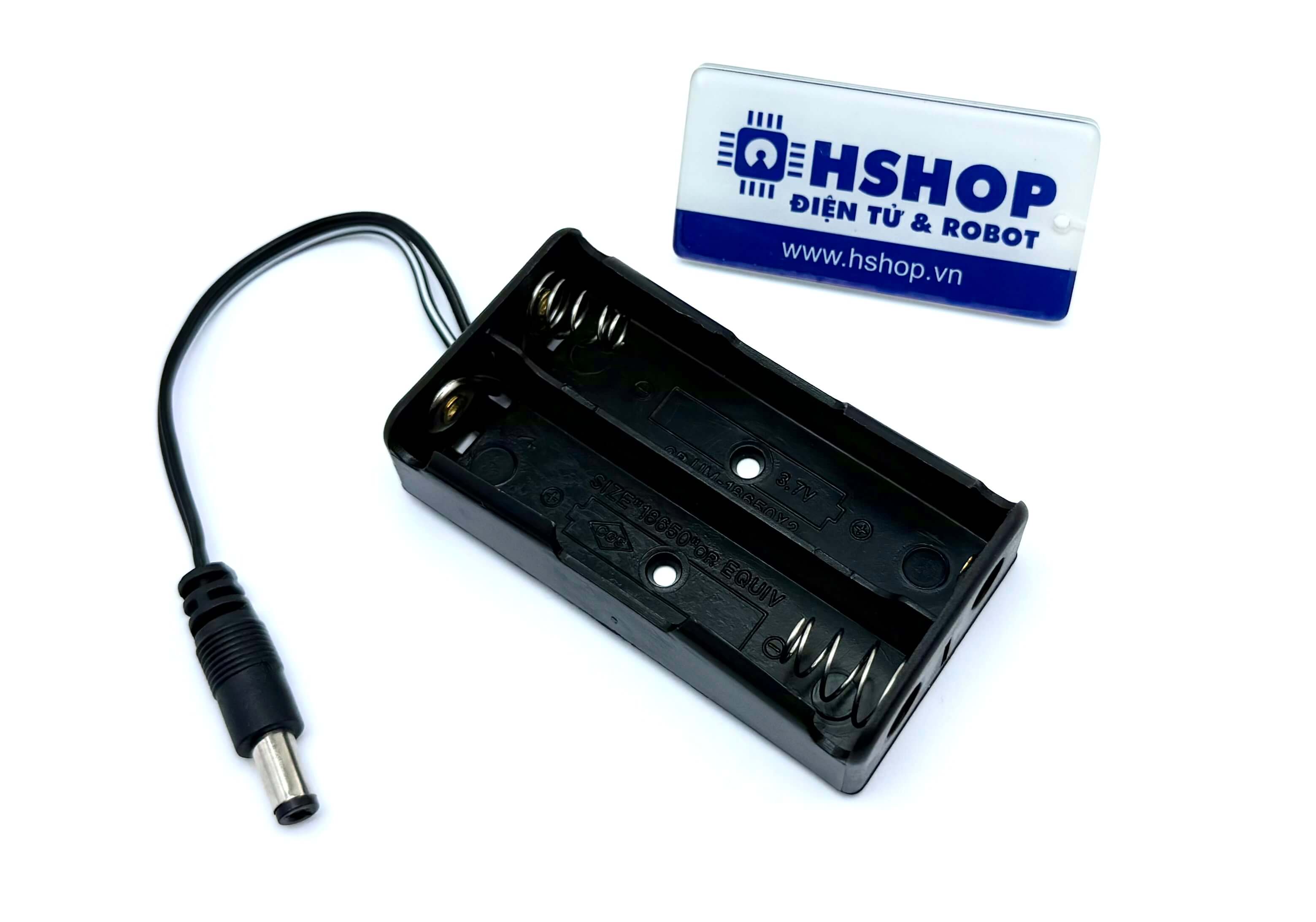 Hộp pin 2 x 18650 nối tiếp kèm giắc DC 5.5 x 2.1mm