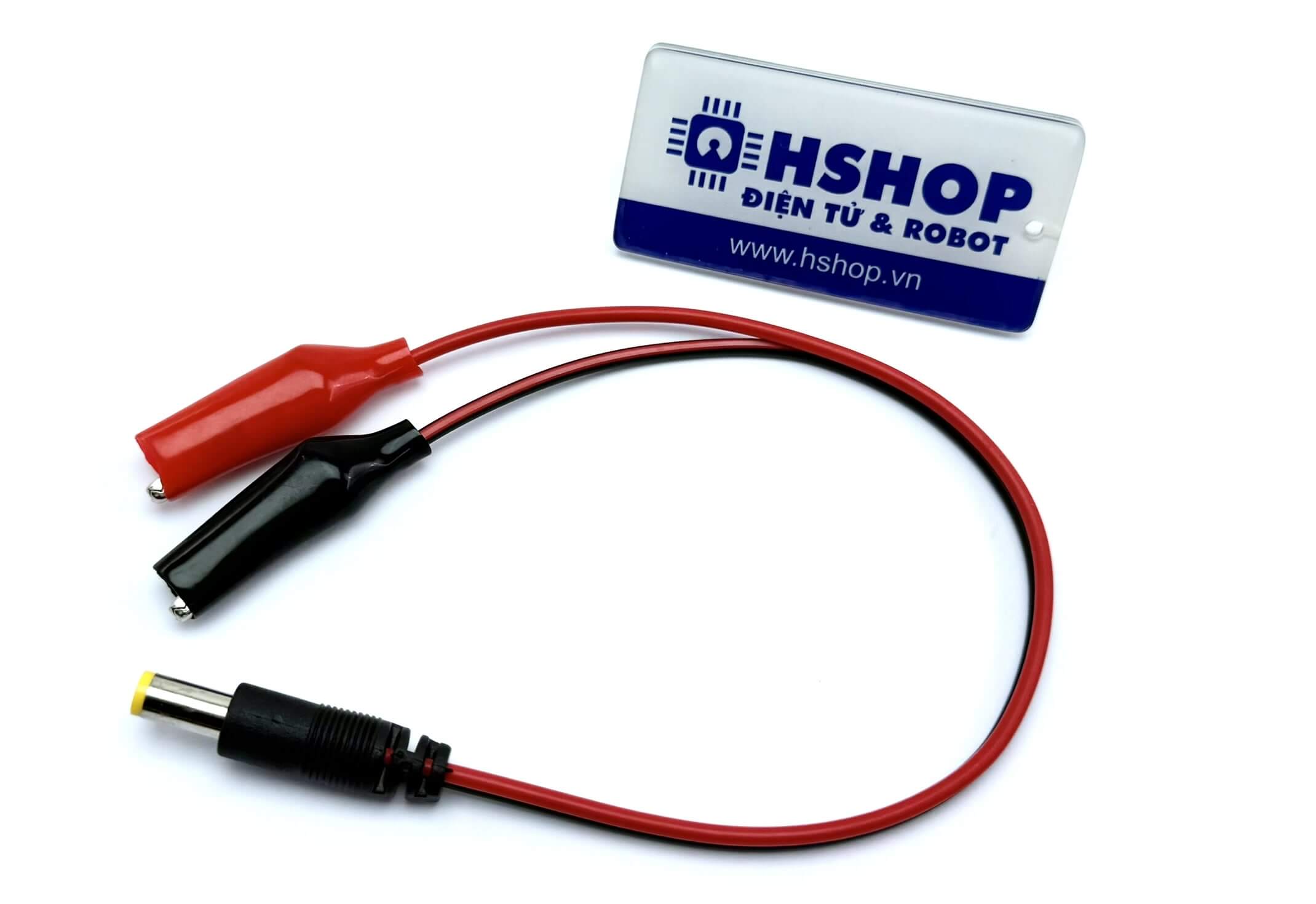 Đầu nối chuyển DC đực 5.5 x 2.1mm sang kẹp cá sấu 2.8cm kèm cáp