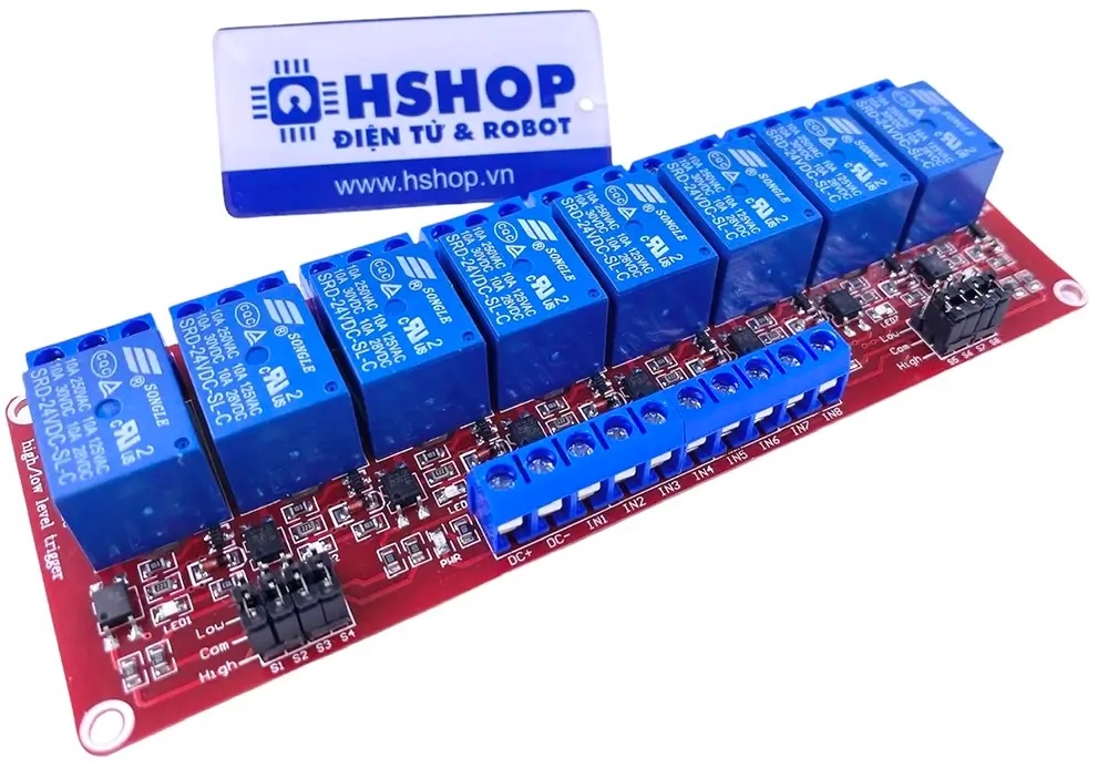 Mạch 8 Relay Opto chọn mức kích High/Low (5/12/24VDC)