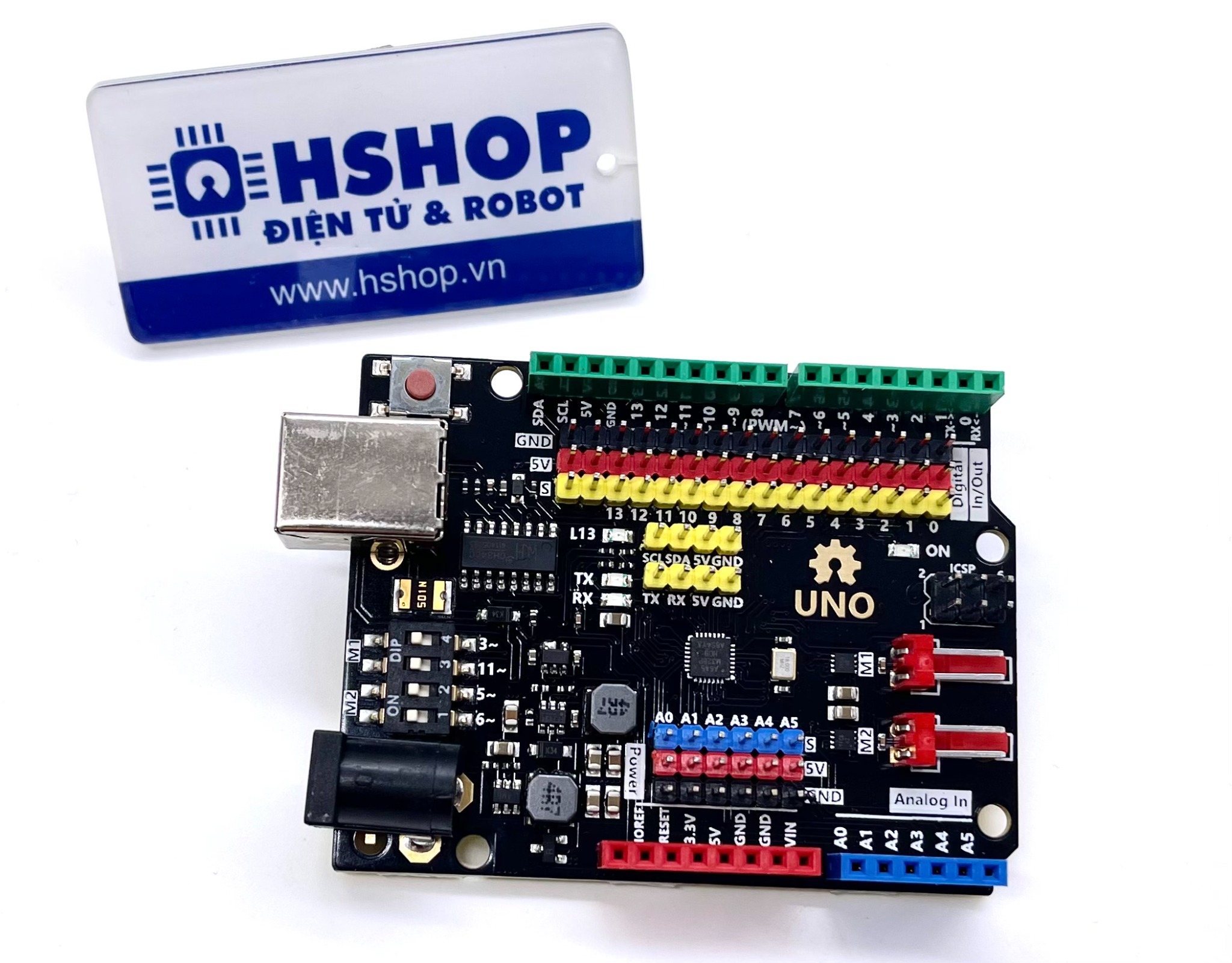 Mạch Uno Pro2M Black with 2 x DC Motor Driver Nologo (Arduino Uno Compatible)