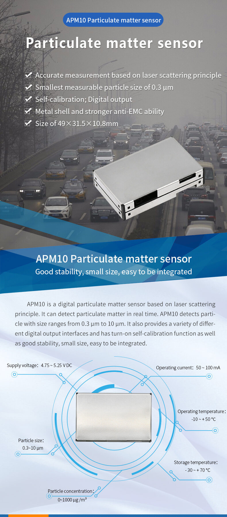 Cảm biến bụi mịn APM10 Laser Particulate Matter PM1.0 PM2.5 PM10 Sensor ASAIR