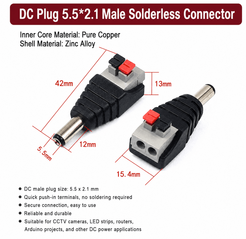 Đầu kết nối nhanh cấp nguồn DC đực 5.5 x 2.1mm