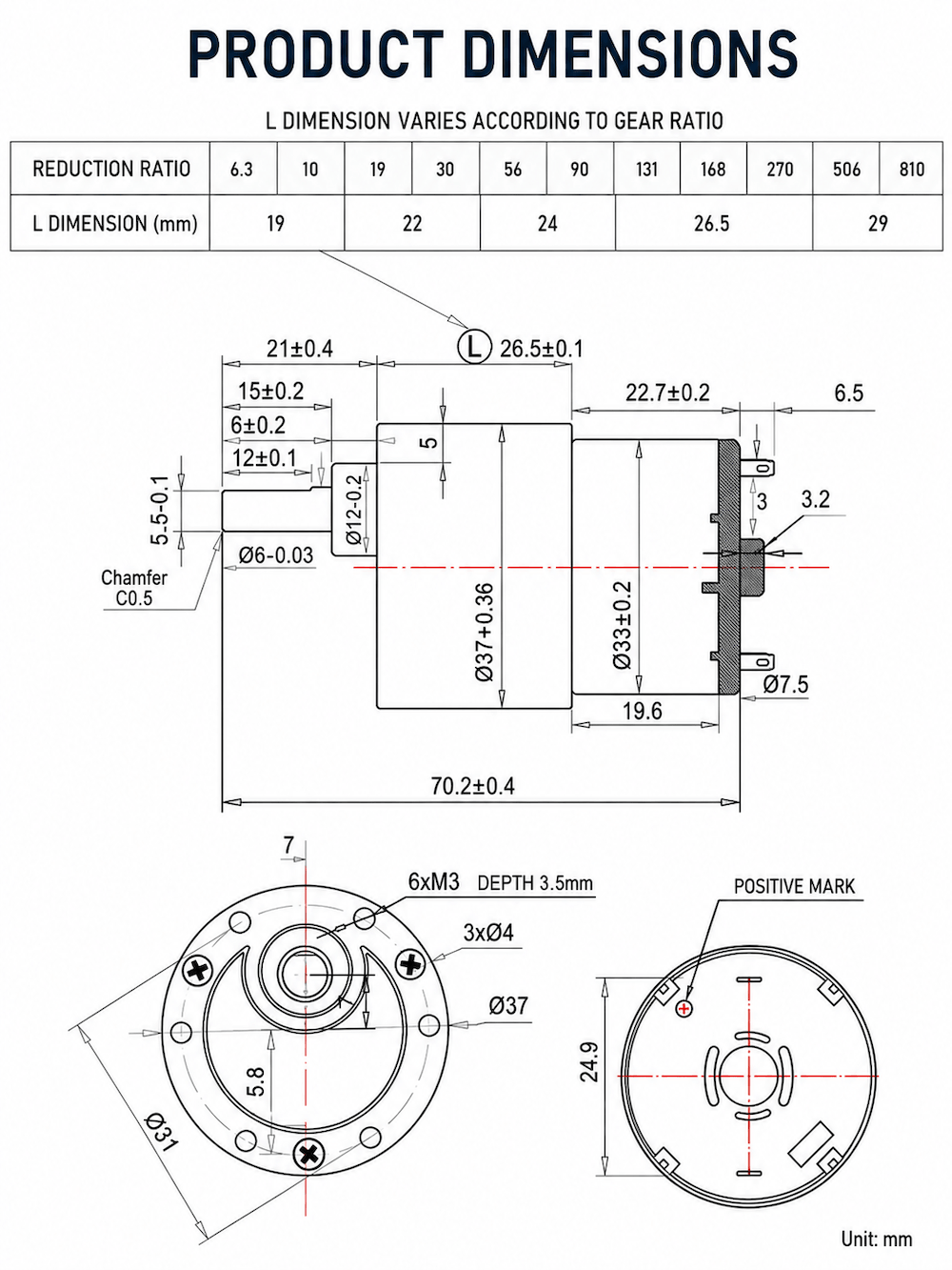 Động cơ DC giảm tốc GB37-520 DC Geared Motor 12V 66RPM