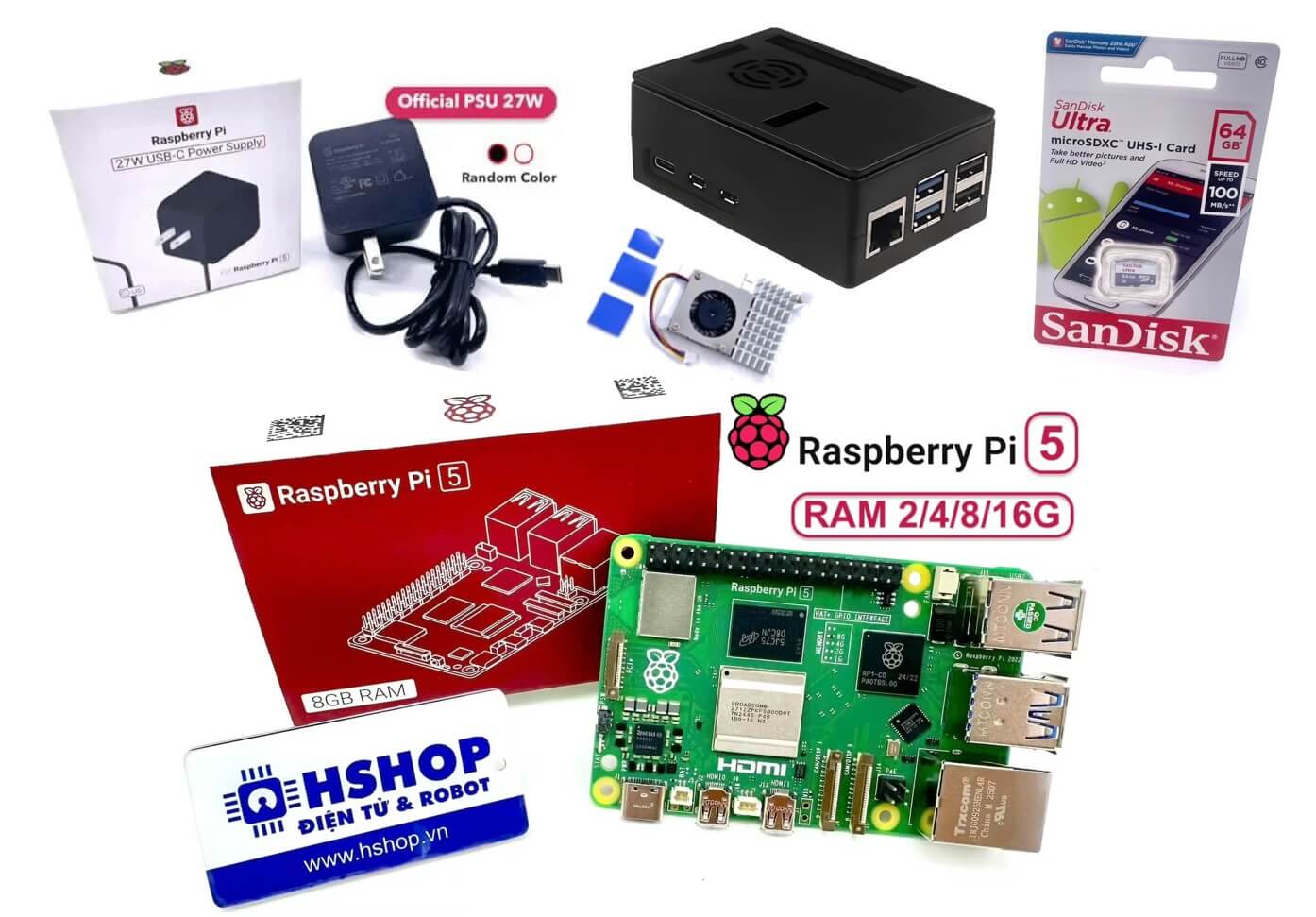 Combo Raspberry Pi 5 RAM 2/4/8/16GB Basic Kit
