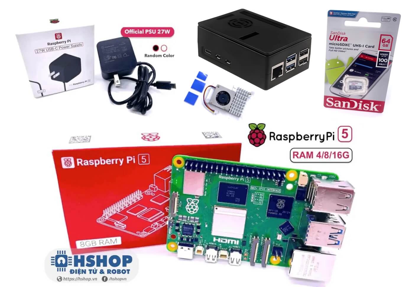Combo Raspberry Pi 5 RAM 4/8/16GB Basic Kit