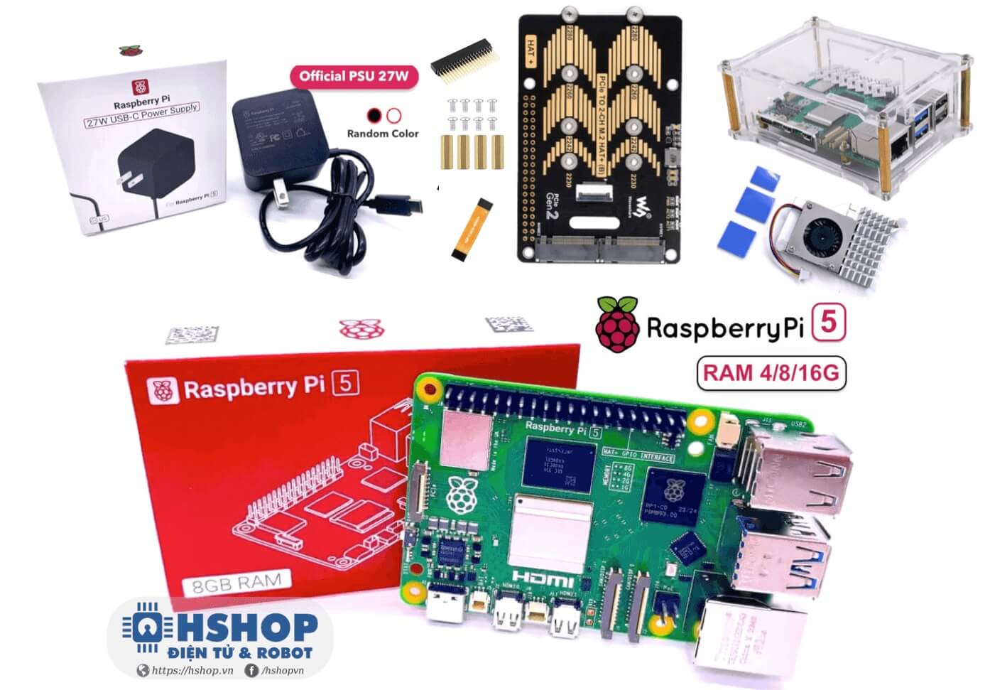 Combo Raspberry Pi 5 2-CH M.2 Pro Kit RAM 4/8/16GB