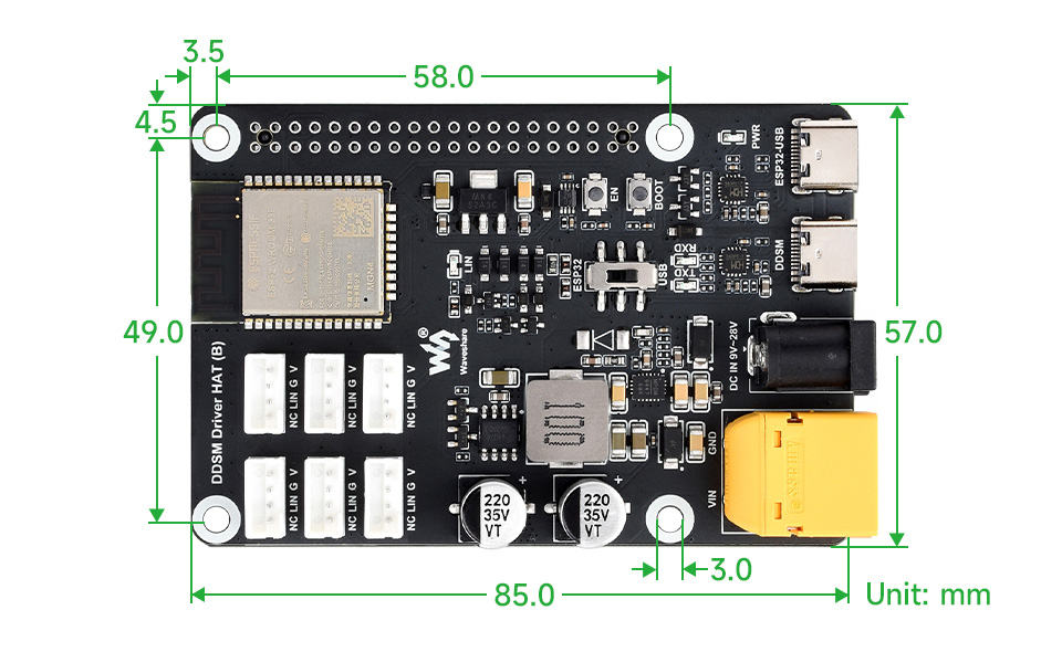 Waveshare Direct Drive Servo Motor Driver Board (B), Integrates ESP32 and Control Circuit, Suitable for DDSM400 Hub Motor