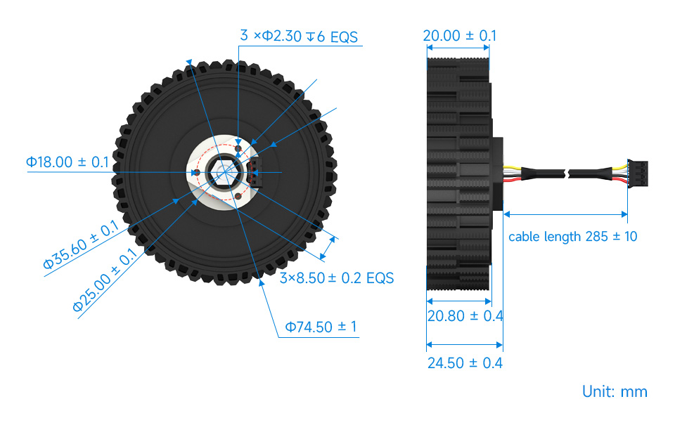 Waveshare DDSM400 Direct Drive Servo Motor, All-In-One Design, Hub Motor, Supports LIN bus communication