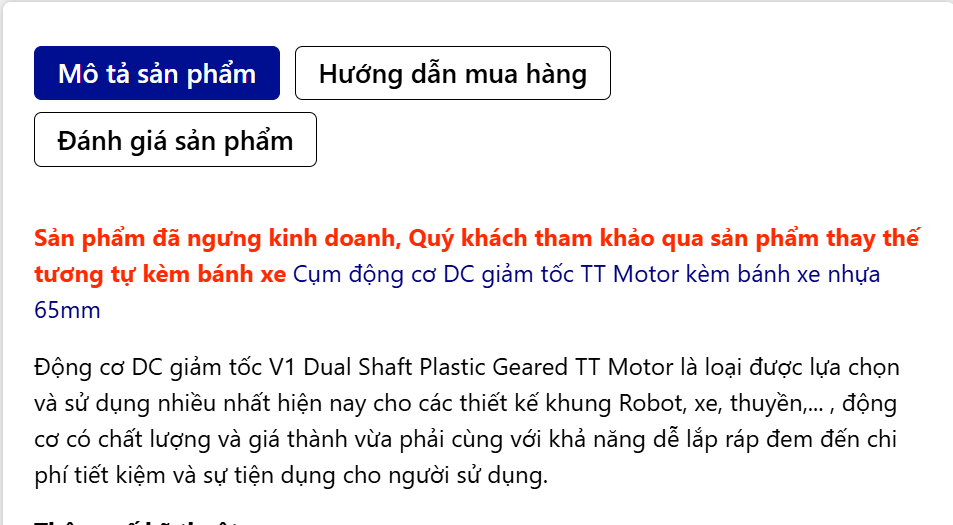 Động cơ DC giảm tốc V1 Dual Shaft Plastic Geared TT Motor