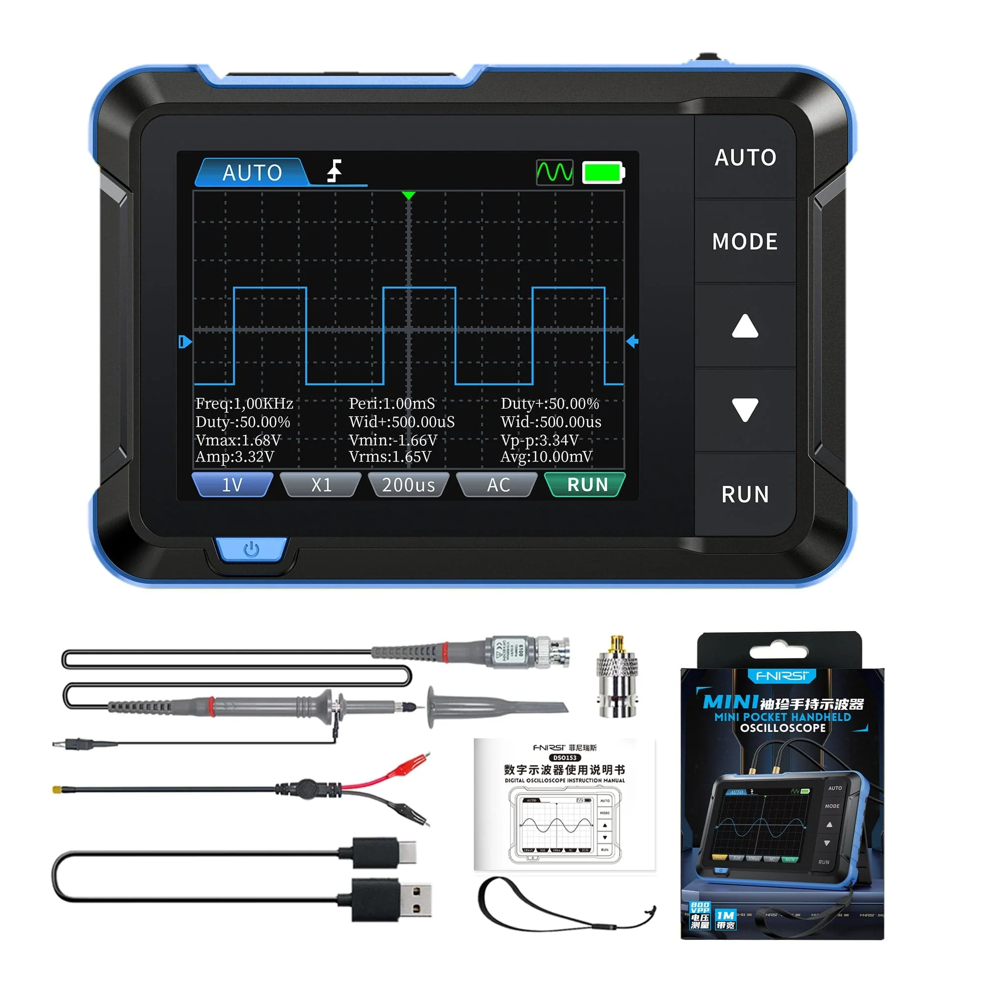 Máy đo hiện sóng FNIRSI® DSO-153 Mini Digital Oscilloscope + Waveform Generator