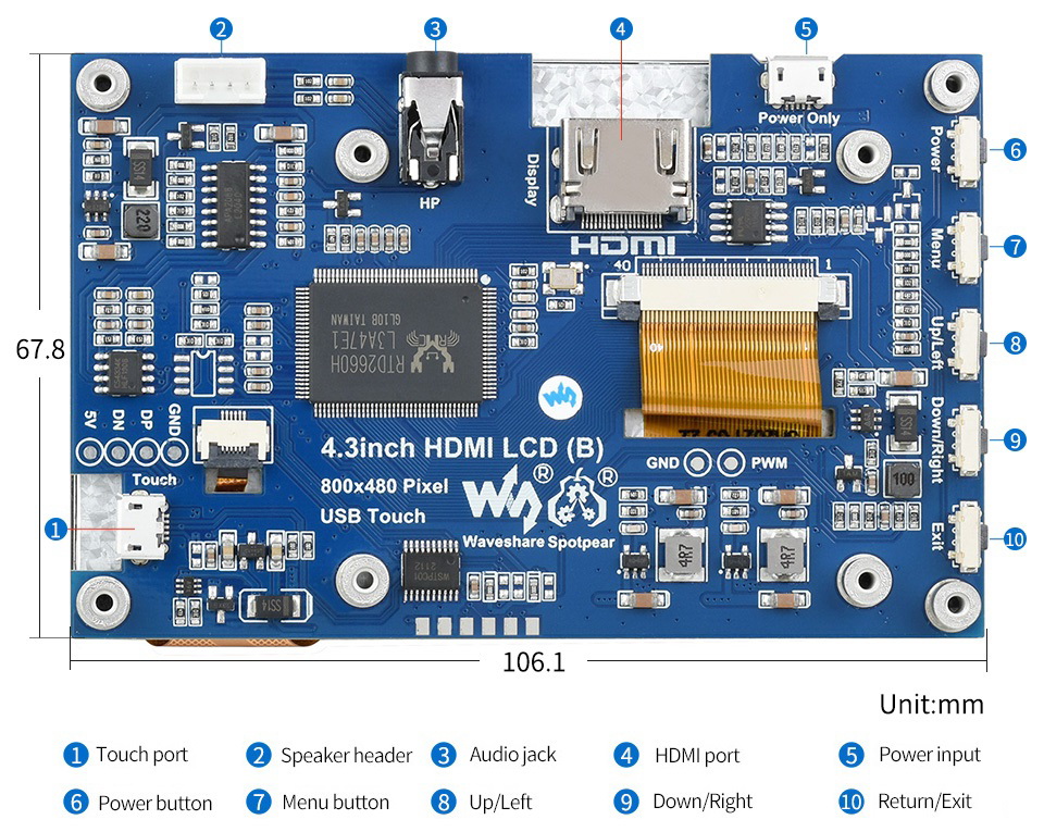 Màn hình cảm ứng Waveshare IPS 4.3 inch HDMI Capacitive Touch LCD (B)