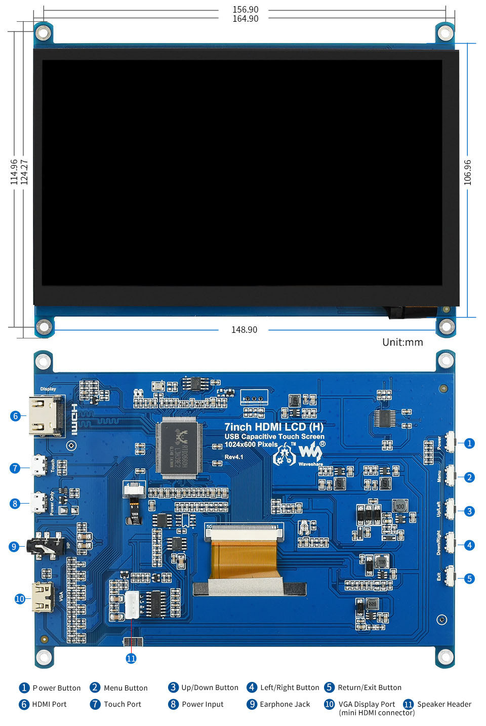 Màn hình Waveshare IPS 7 inch HDMI VGA Capacitive Touch Screen LCD (H)