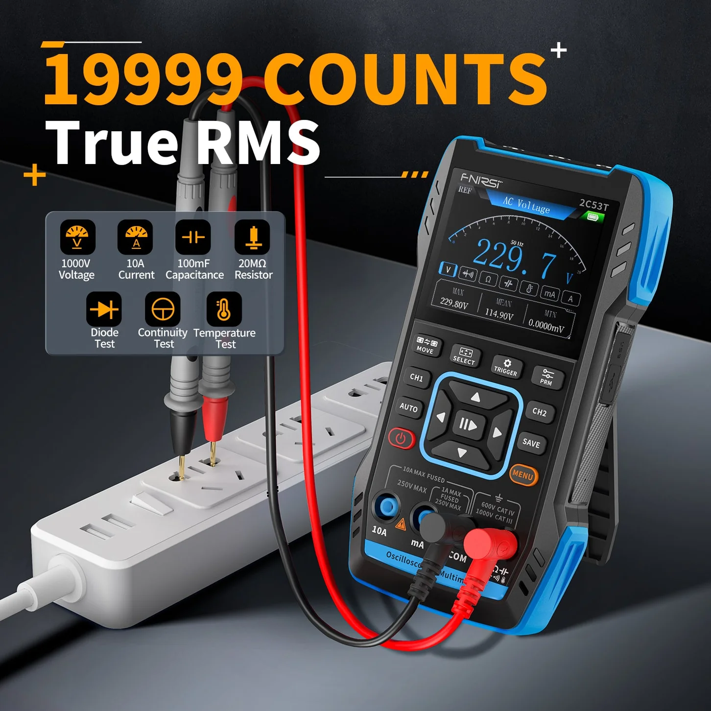 Máy đo hiện sóng FNIRSI® 2C53T Handheld Oscilloscope + Digital Multimeter + DDS Generator