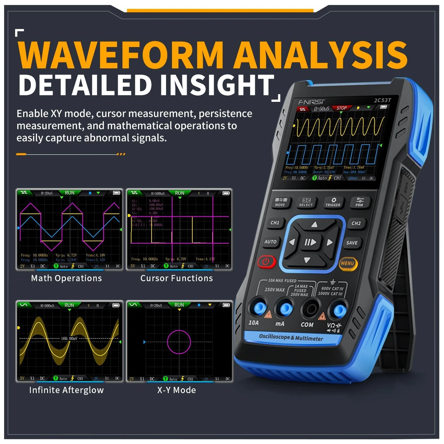 Máy đo hiện sóng FNIRSI® 2C53T Handheld Oscilloscope + Digital Multimeter + DDS Generator