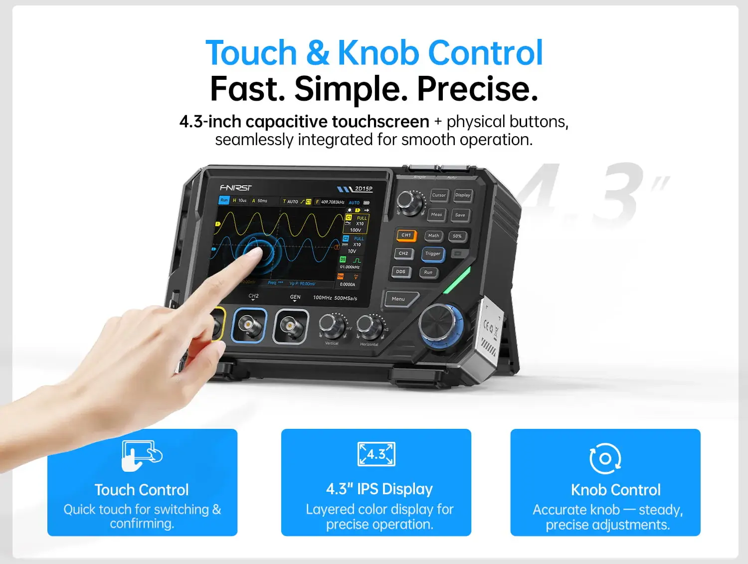 Máy đo hiện sóng FNIRSI® 2D15P 3-in-1 Benchtop 2CH 100MHz Phosphor Oscilloscope Multimeter
