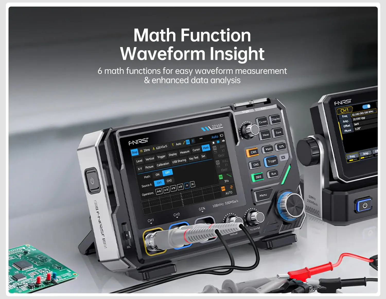 Máy đo hiện sóng FNIRSI® 2D15P 3-in-1 Benchtop 2CH 100MHz Phosphor Oscilloscope Multimeter