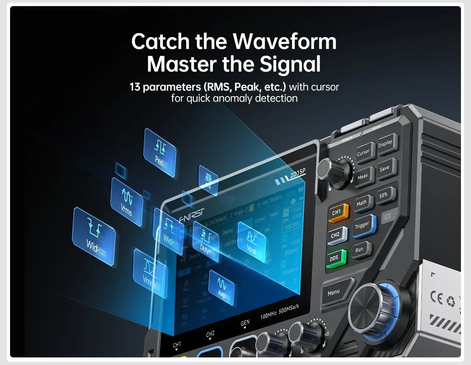 Máy đo hiện sóng FNIRSI® 2D15P 3-in-1 Benchtop 2CH 100MHz Phosphor Oscilloscope Multimeter