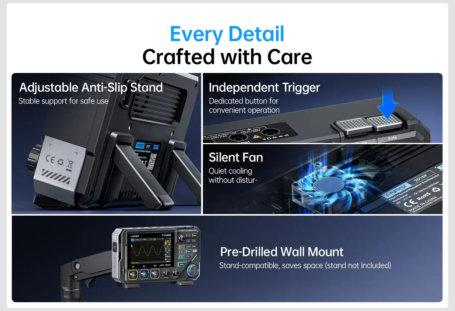 Máy đo hiện sóng FNIRSI® 2D15P 3-in-1 Benchtop 2CH 100MHz Phosphor Oscilloscope Multimeter
