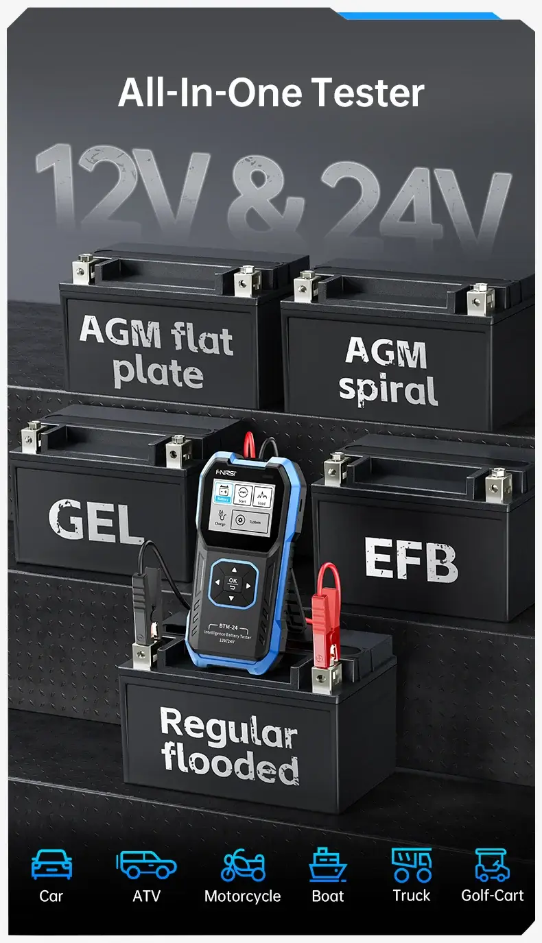 Máy kiểm tra ắc quy ô tô FNIRSI® BTM-24 2000A CCA Multi-Function 12V/24V Car Battery Tester
