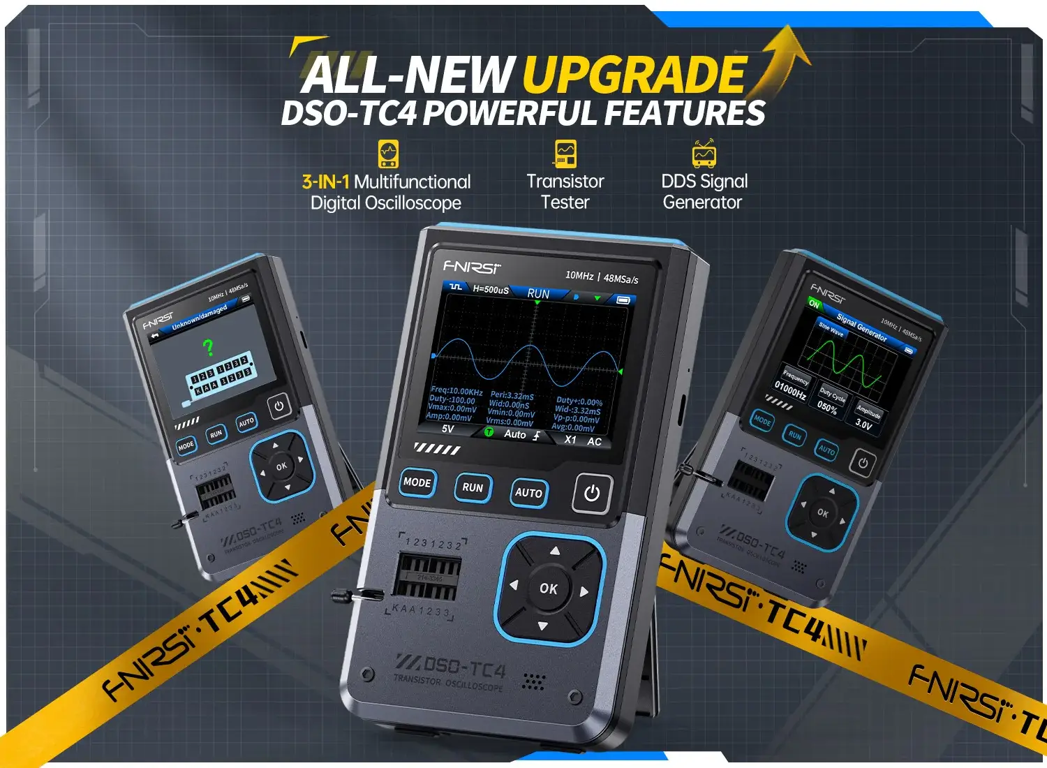 Máy đo hiện sóng FNIRSI® DSO-TC4 3-IN-1 Digital Oscilloscope + Transistor Tester + Signal Generator