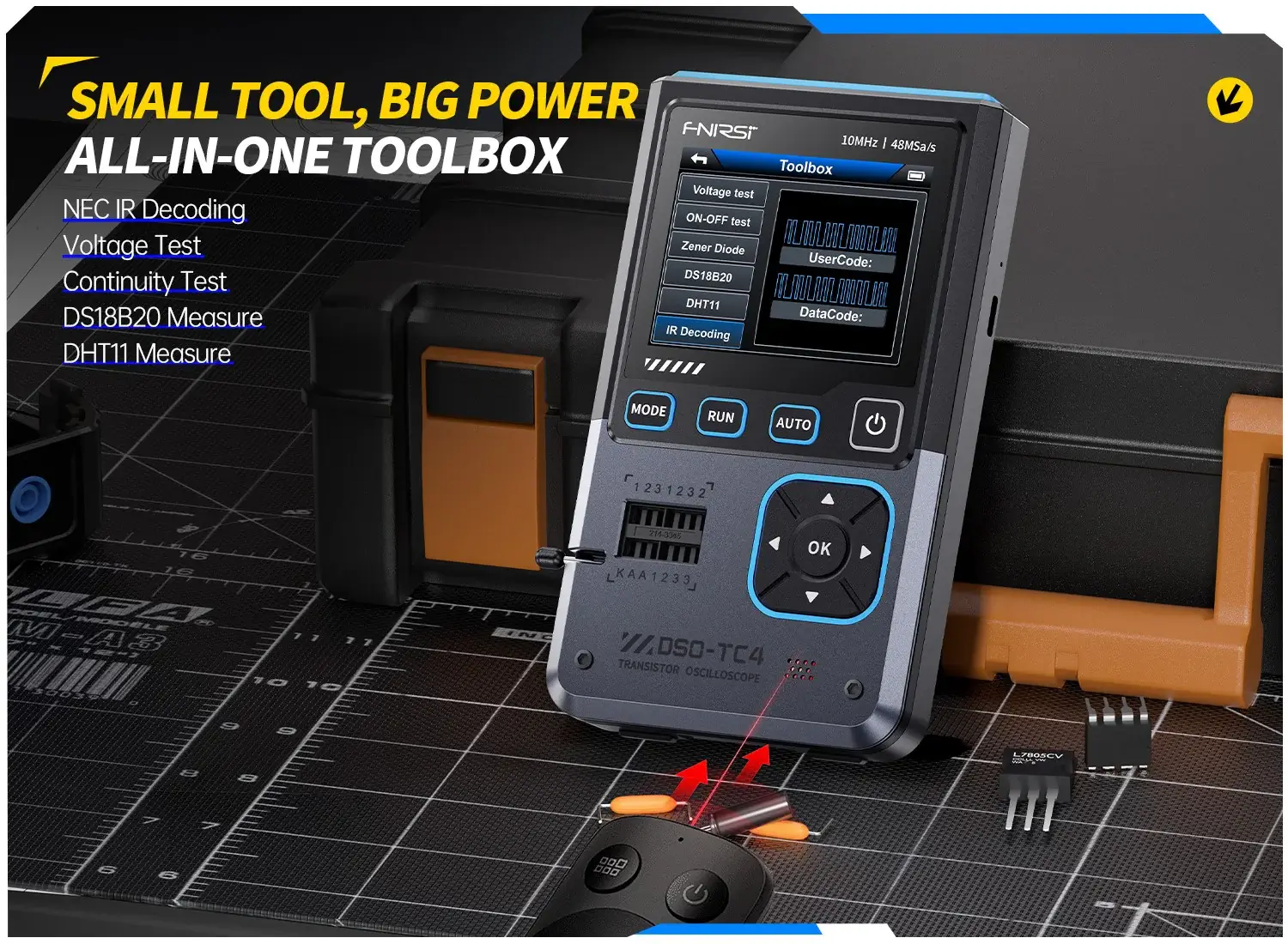 Máy đo hiện sóng FNIRSI® DSO-TC4 3-IN-1 Digital Oscilloscope + Transistor Tester + Signal Generator
