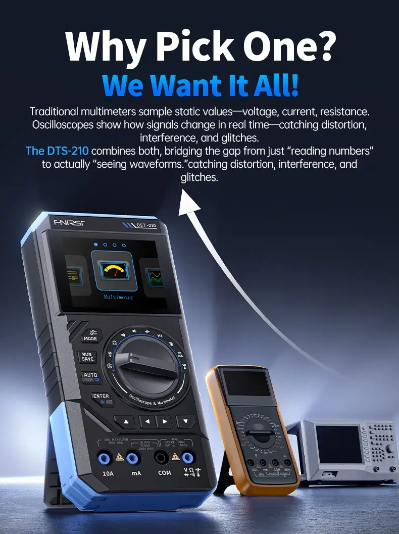 Máy đo hiện sóng FNIRSI® DST-210 Handheld 3-IN-1 Multimeter Oscilloscope Signal Generator