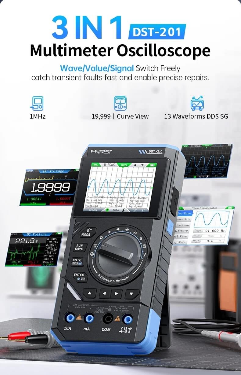 Máy đo hiện sóng FNIRSI® DST-201 Handheld 3-IN-1 Multimeter Oscilloscope Signal Generator