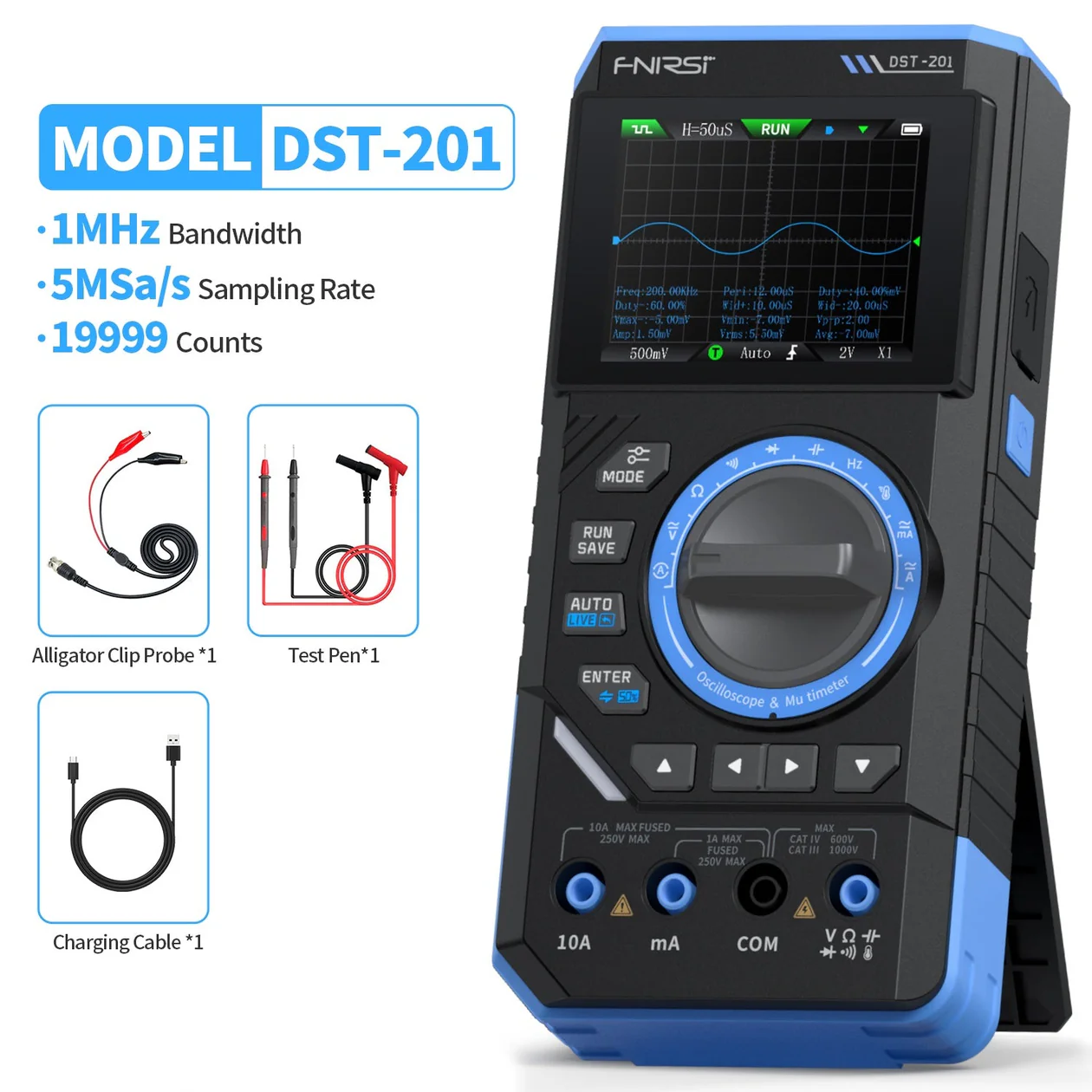 Máy đo hiện sóng FNIRSI® DST-201 Handheld 3-IN-1 Multimeter Oscilloscope Signal Generator
